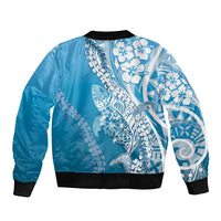 Hawaii Puakenikeni And Maile Lei Bomber Jacket Blue Polynesian Shark Tattoo DT05 - Polynesian Pride