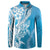 Hawaii Puakenikeni And Maile Lei Button Sweatshirt Blue Polynesian Shark Tattoo DT05