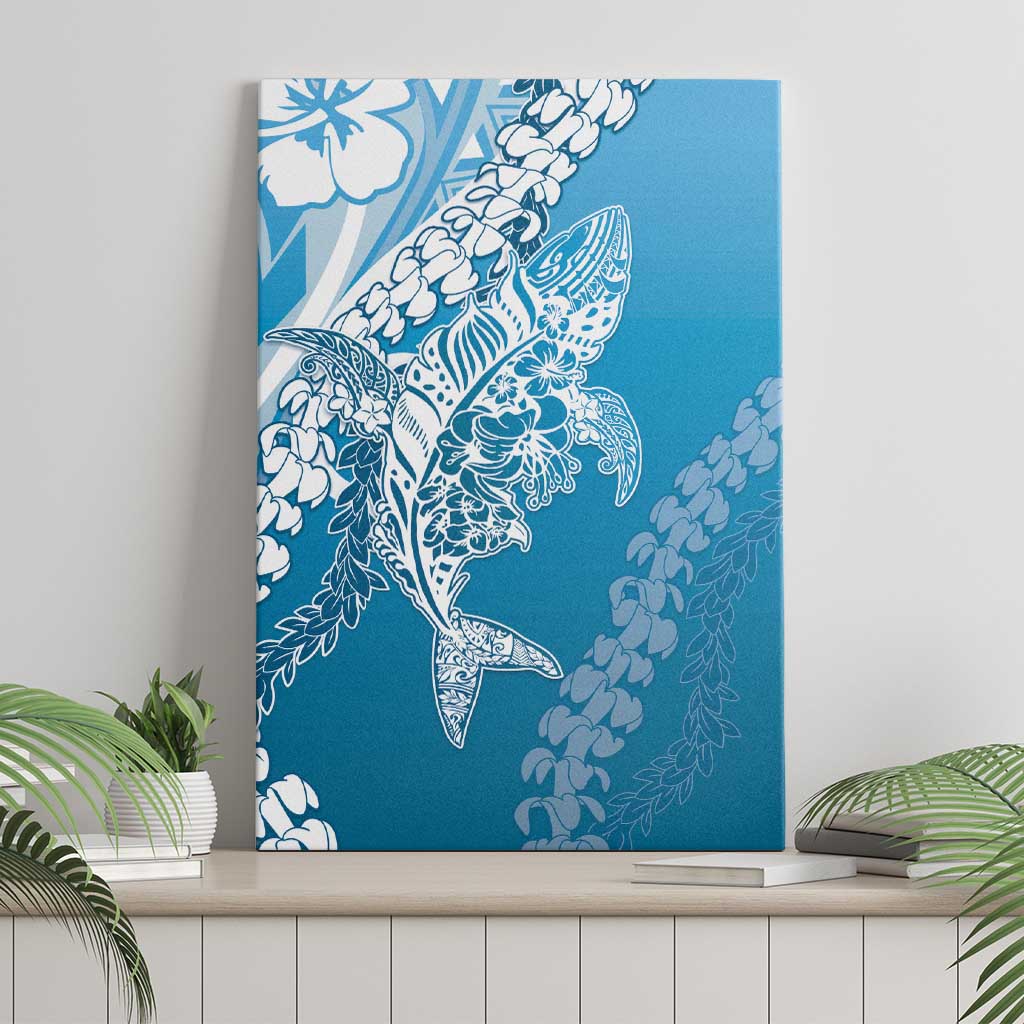 Hawaii Puakenikeni And Maile Lei Canvas Wall Art Blue Polynesian Shark Tattoo DT05