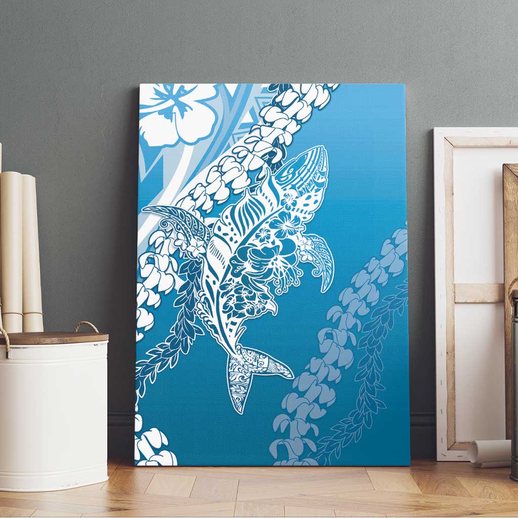Hawaii Puakenikeni And Maile Lei Canvas Wall Art Blue Polynesian Shark Tattoo DT05