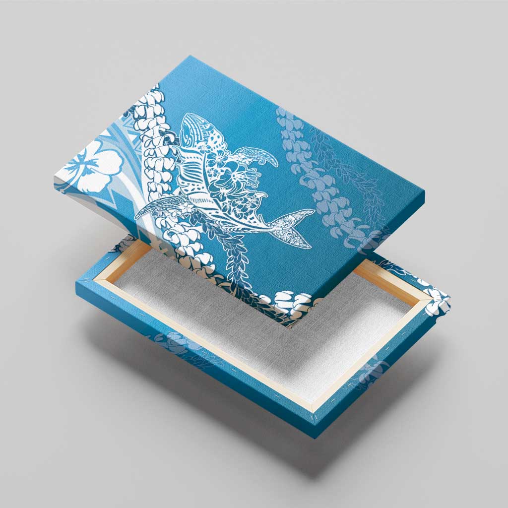 Hawaii Puakenikeni And Maile Lei Canvas Wall Art Blue Polynesian Shark Tattoo DT05
