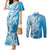 Hawaii Puakenikeni And Maile Lei Couples Matching Mermaid Dress and Long Sleeve Button Shirt Blue Polynesian Shark Tattoo DT05