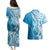 Hawaii Puakenikeni And Maile Lei Couples Matching Puletasi and Hawaiian Shirt Blue Polynesian Shark Tattoo DT05