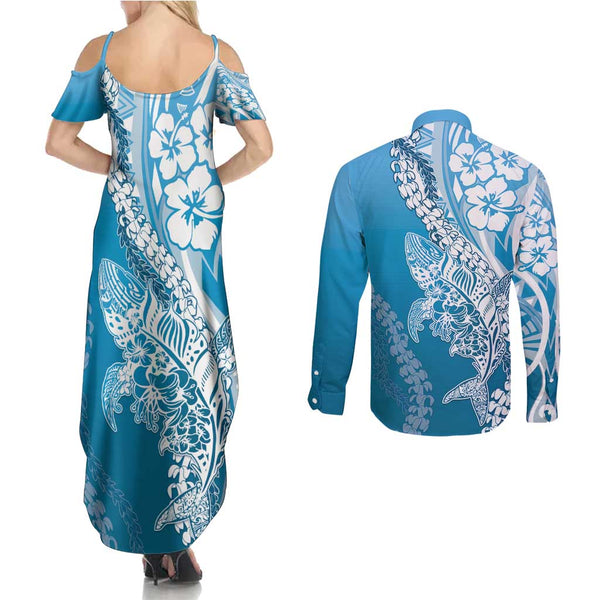 Hawaii Humpback Whale Couples Matching Summer Maxi Dress and Long Sleeve Button Shirts Be Strong - Pray For Maui LT7 main image 0