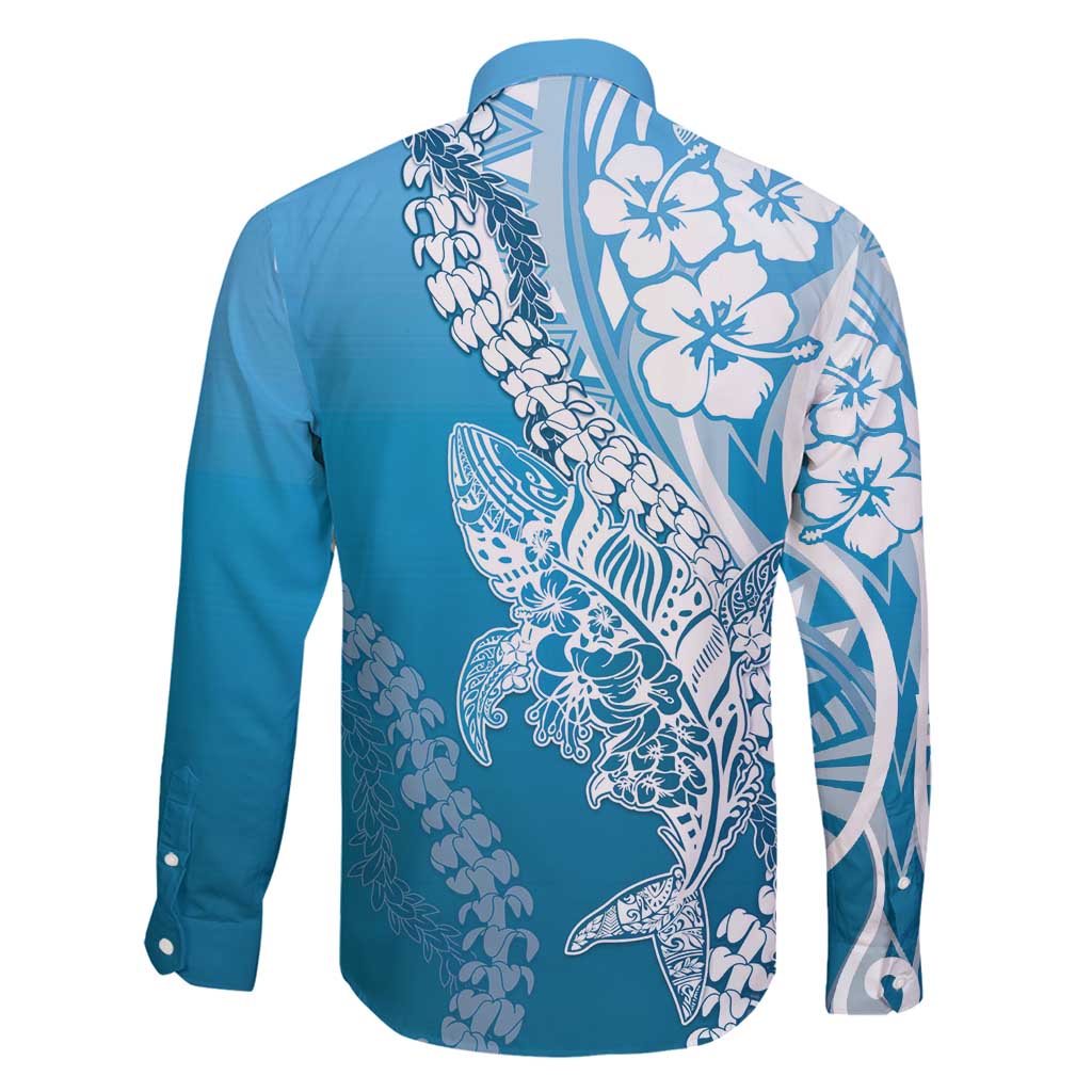Hawaii Puakenikeni And Maile Lei Family Matching Long Sleeve Bodycon Dress and Hawaiian Shirt Blue Polynesian Shark Tattoo DT05 - Polynesian Pride