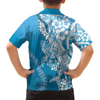 Hawaii Puakenikeni And Maile Lei Family Matching Off Shoulder Short Dress and Hawaiian Shirt Blue Polynesian Shark Tattoo DT05 - Polynesian Pride