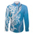 Hawaii Puakenikeni And Maile Lei Family Matching Off Shoulder Short Dress and Hawaiian Shirt Blue Polynesian Shark Tattoo DT05