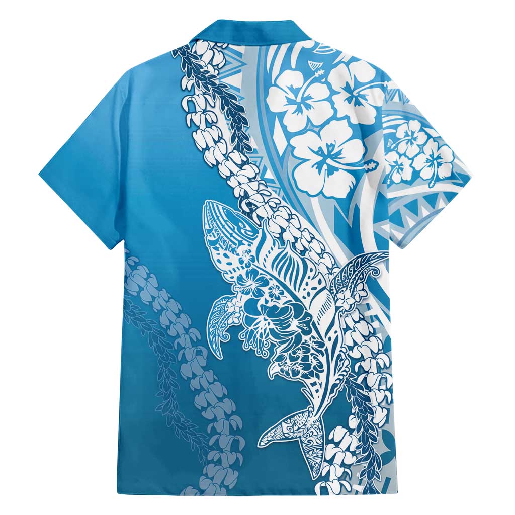 Hawaii Puakenikeni And Maile Lei Family Matching Short Sleeve Bodycon Dress and Hawaiian Shirt Blue Polynesian Shark Tattoo DT05 - Polynesian Pride