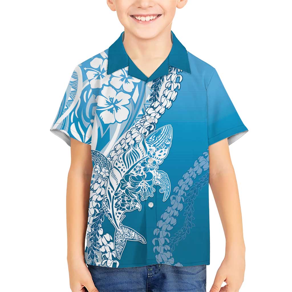 Hawaii Puakenikeni And Maile Lei Family Matching Short Sleeve Bodycon Dress and Hawaiian Shirt Blue Polynesian Shark Tattoo DT05 Son's Shirt Blue - Polynesian Pride