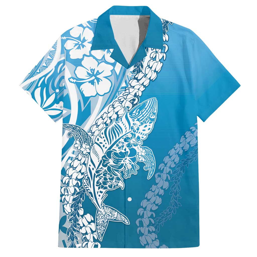 Hawaii Puakenikeni And Maile Lei Family Matching Summer Maxi Dress and Hawaiian Shirt Blue Polynesian Shark Tattoo DT05 Dad's Shirt - Short Sleeve Blue - Polynesian Pride