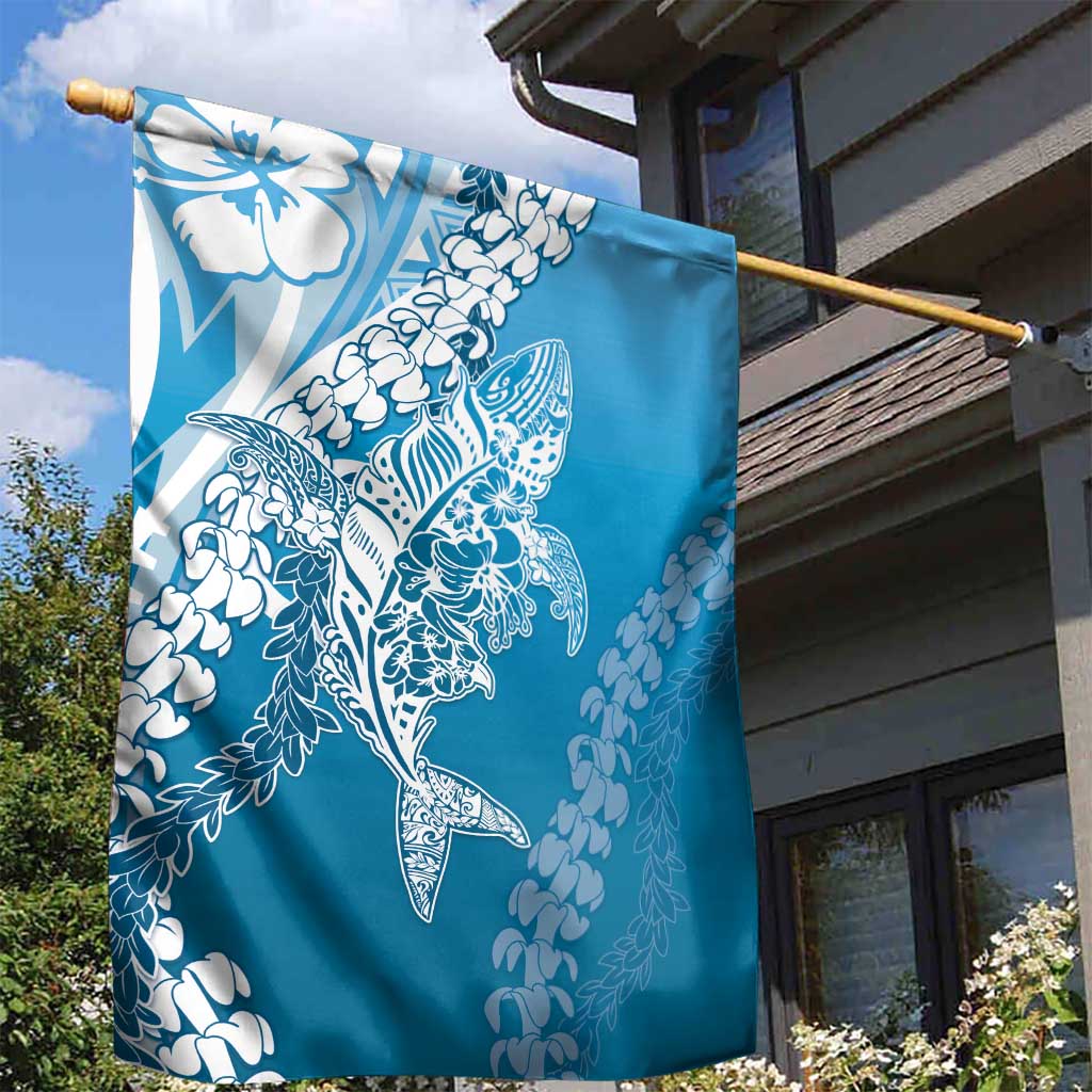 Hawaii Puakenikeni And Maile Lei Garden Flag Blue Polynesian Shark Tattoo DT05