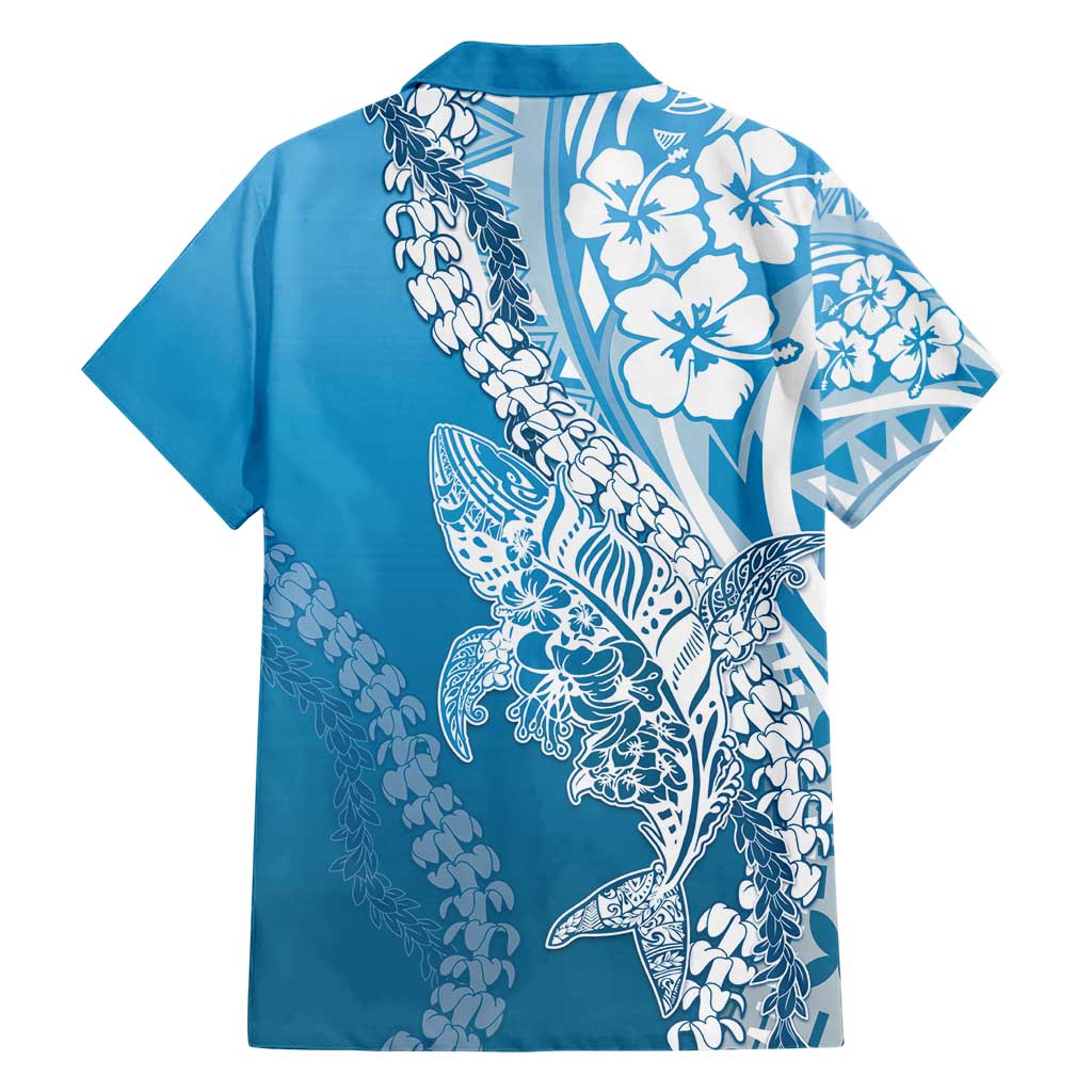 Hawaii Puakenikeni And Maile Lei Hawaiian Shirt Blue Polynesian Shark Tattoo DT05