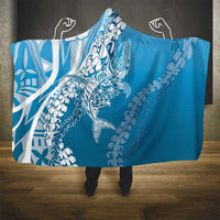 Hawaii Puakenikeni And Maile Lei Hooded Blanket Blue Polynesian Shark Tattoo DT05
