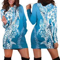 Hawaii Puakenikeni And Maile Lei Hoodie Dress Blue Polynesian Shark Tattoo DT05