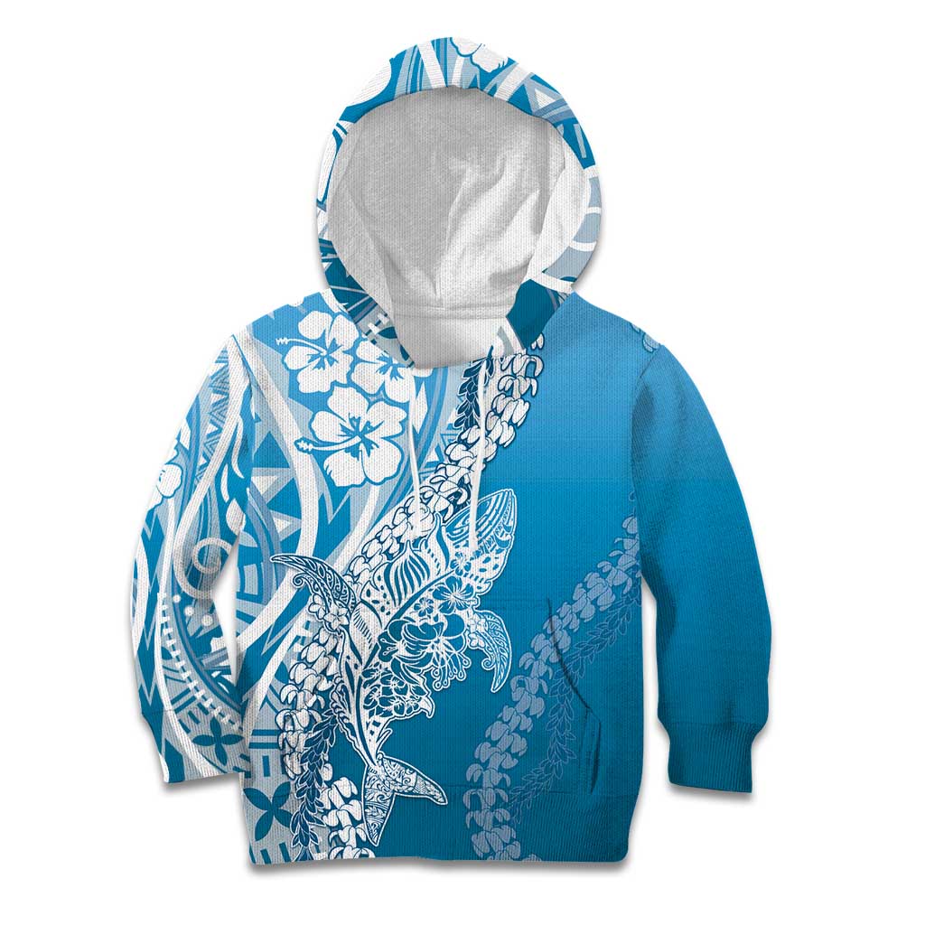 Hawaii Puakenikeni And Maile Lei Kid Hoodie Blue Polynesian Shark Tattoo DT05