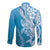 Hawaii Puakenikeni And Maile Lei Long Sleeve Button Shirt Blue Polynesian Shark Tattoo DT05
