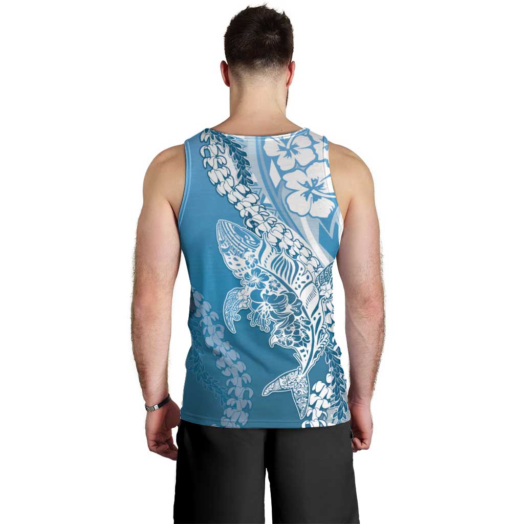 Hawaii Puakenikeni And Maile Lei Men Tank Top Blue Polynesian Shark Tattoo DT05