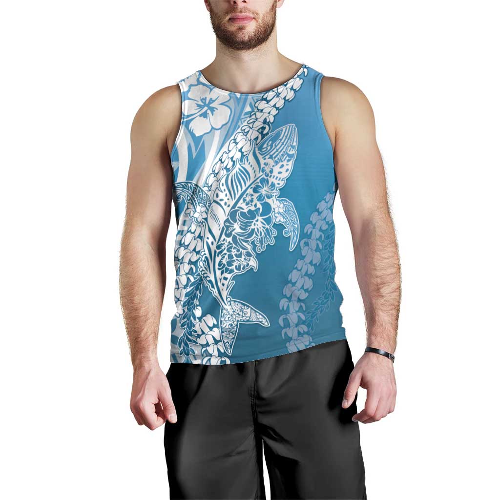 Hawaii Puakenikeni And Maile Lei Men Tank Top Blue Polynesian Shark Tattoo DT05