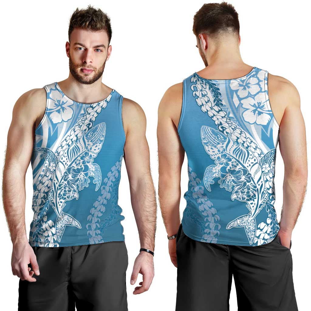 Hawaii Puakenikeni And Maile Lei Men Tank Top Blue Polynesian Shark Tattoo DT05