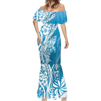 Hawaii Puakenikeni And Maile Lei Mermaid Dress Blue Polynesian Shark Tattoo DT05