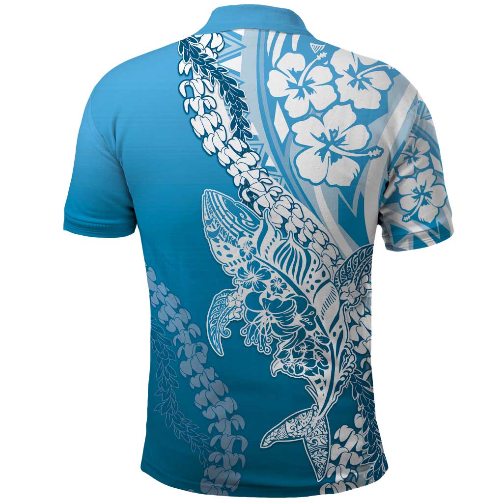 Hawaii Puakenikeni And Maile Lei Polo Shirt Blue Polynesian Shark Tattoo DT05