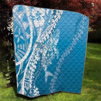 Hawaii Puakenikeni And Maile Lei Quilt Blue Polynesian Shark Tattoo DT05