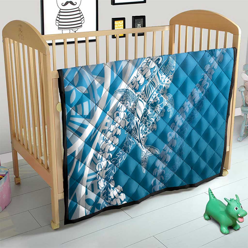Hawaii Puakenikeni And Maile Lei Quilt Blue Polynesian Shark Tattoo DT05