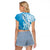 Hawaii Puakenikeni And Maile Lei Raglan Cropped T Shirt Blue Polynesian Shark Tattoo DT05