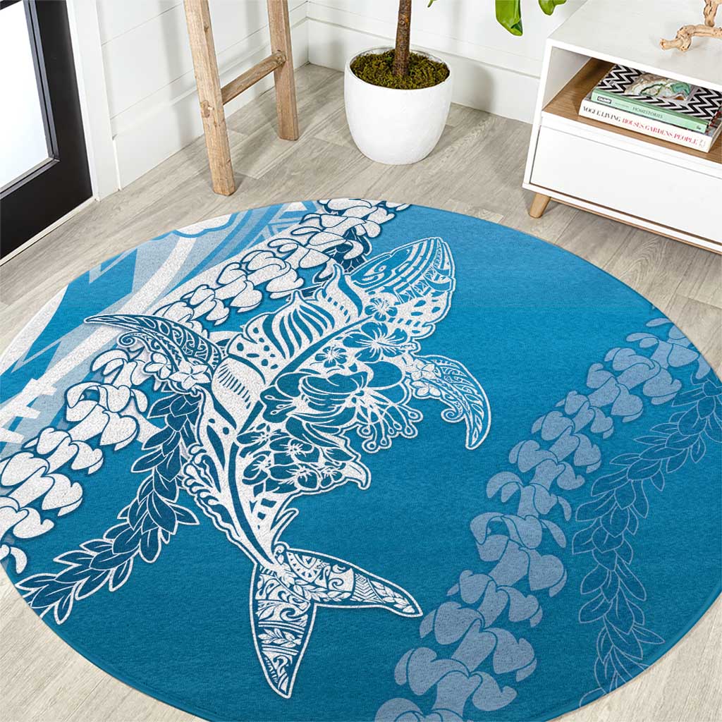 Hawaii Puakenikeni And Maile Lei Round Carpet Blue Polynesian Shark Tattoo DT05 Blue - Polynesian Pride