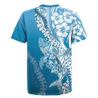 Hawaii Puakenikeni And Maile Lei Rugby Jersey Blue Polynesian Shark Tattoo DT05