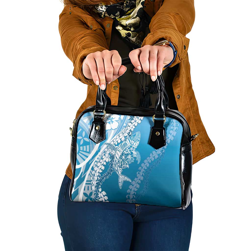 Hawaii Puakenikeni And Maile Lei Shoulder Handbag Blue Polynesian Shark Tattoo DT05 One Size Blue - Polynesian Pride