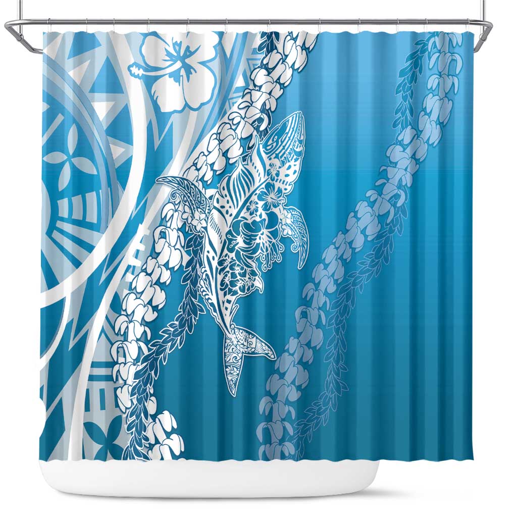 Hawaii Puakenikeni And Maile Lei Shower Curtain Blue Polynesian Shark Tattoo DT05 Blue - Polynesian Pride