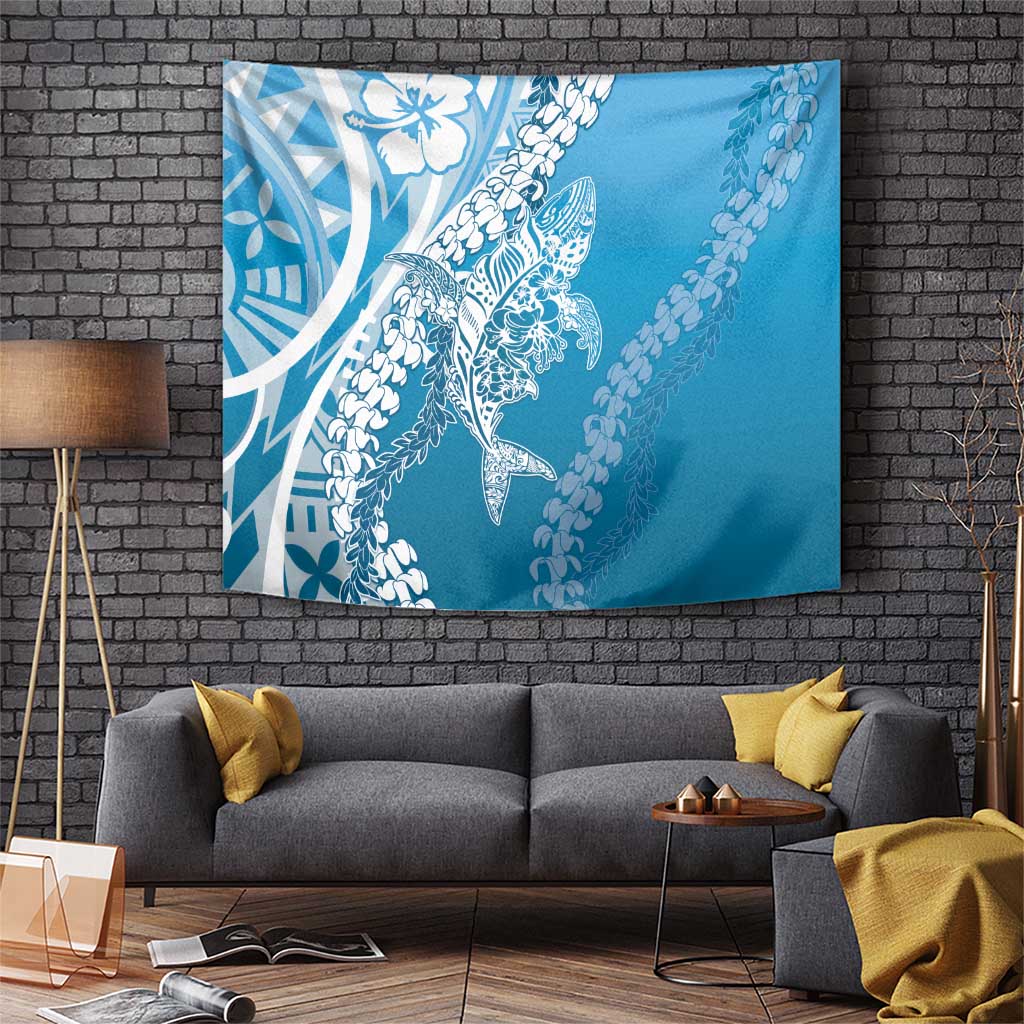 Hawaii Puakenikeni And Maile Lei Tapestry Blue Polynesian Shark Tattoo DT05 Blue - Polynesian Pride