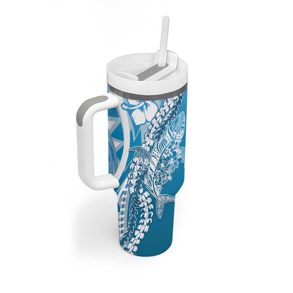 Hawaii Puakenikeni And Maile Lei Tumbler With Handle Blue Polynesian Shark Tattoo DT05