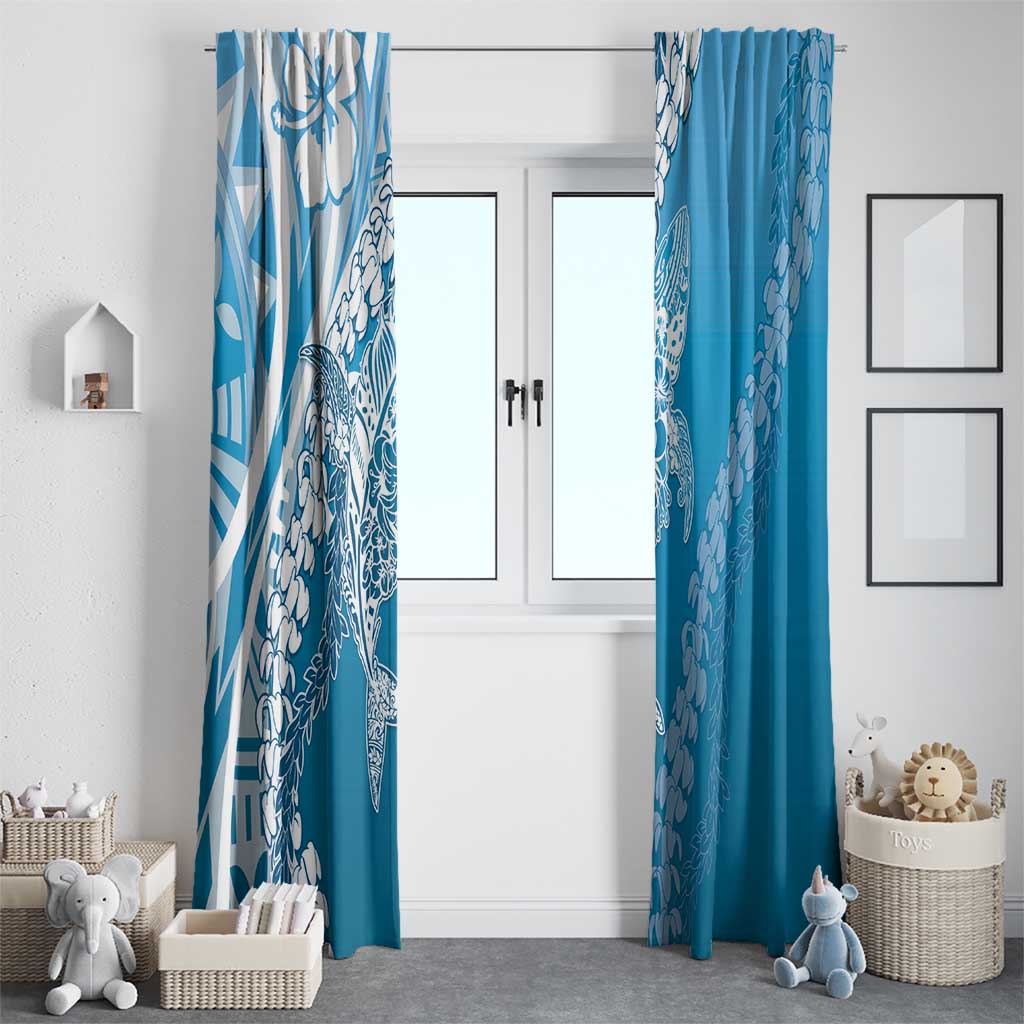 Hawaii Puakenikeni And Maile Lei Window Curtain Blue Polynesian Shark Tattoo DT05