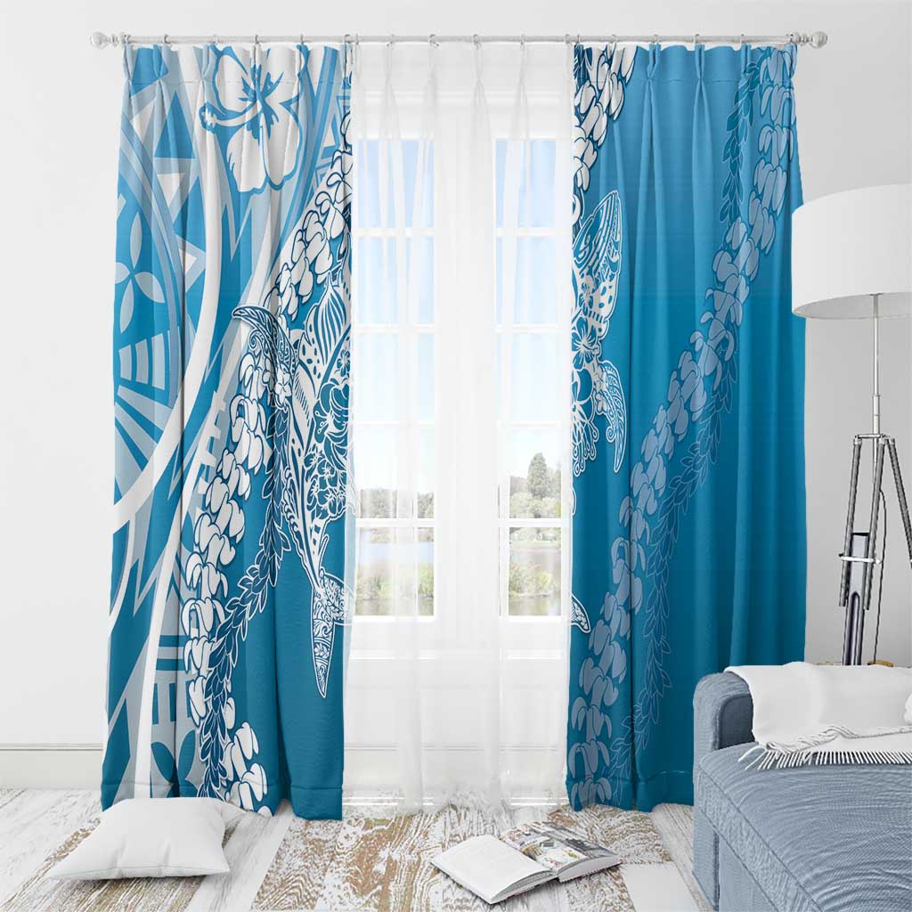 Hawaii Puakenikeni And Maile Lei Window Curtain Blue Polynesian Shark Tattoo DT05