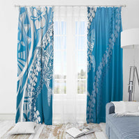 Hawaii Puakenikeni And Maile Lei Window Curtain Blue Polynesian Shark Tattoo DT05