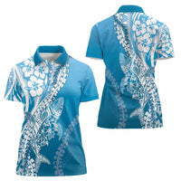 Hawaii Puakenikeni And Maile Lei Women Polo Shirt Blue Polynesian Shark Tattoo DT05