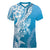 Hawaii Puakenikeni And Maile Lei Women V-Neck T-Shirt Blue Polynesian Shark Tattoo DT05