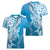 Hawaii Puakenikeni And Maile Lei Women V-Neck T-Shirt Blue Polynesian Shark Tattoo DT05