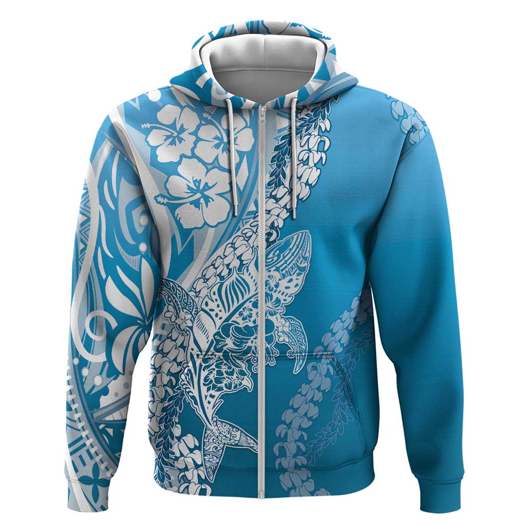 Hawaii Puakenikeni And Maile Lei Zip Hoodie Blue Polynesian Shark Tattoo DT05 Zip Hoodie Blue - Polynesian Pride