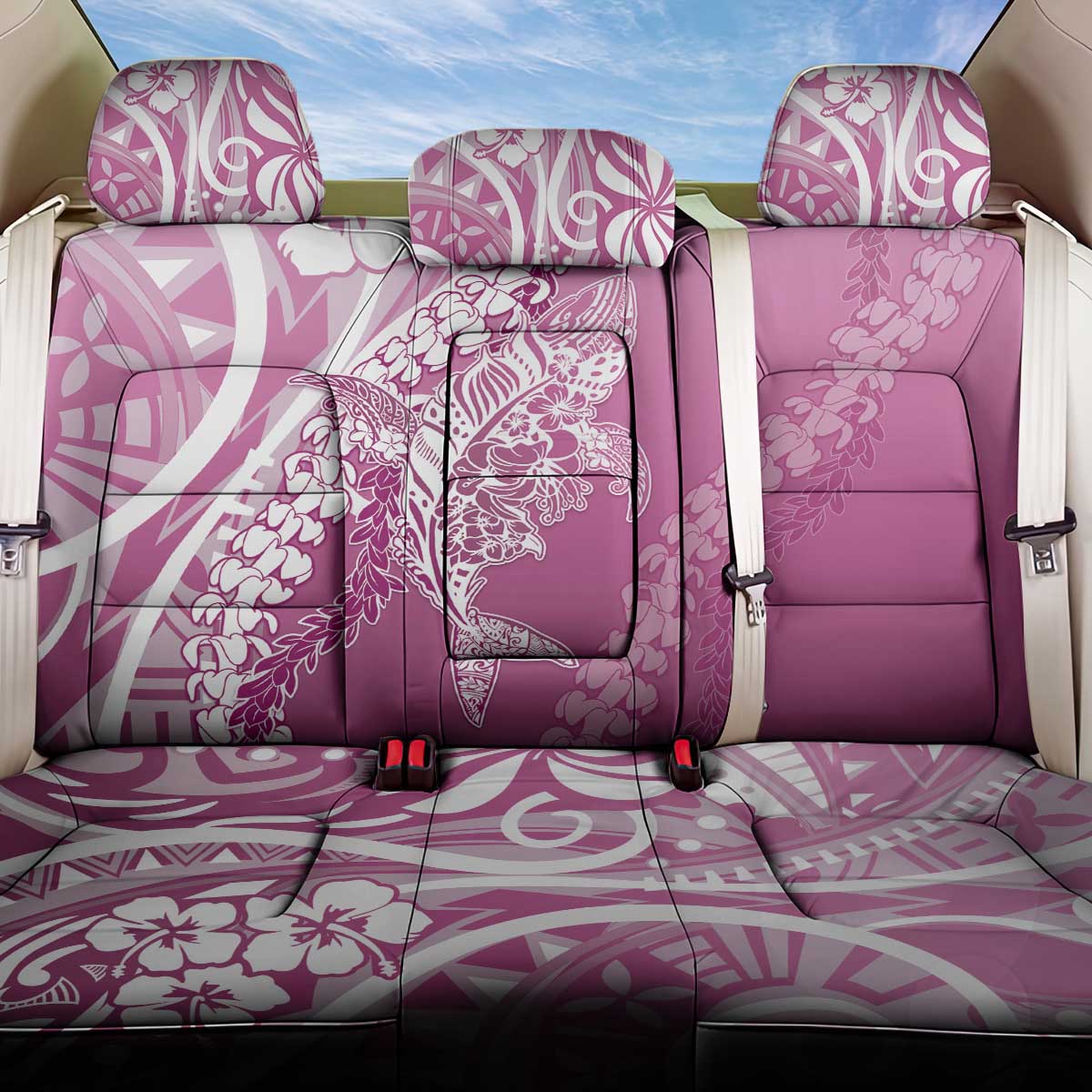 Hawaii Puakenikeni And Maile Lei Back Car Seat Cover Pink Polynesian Shark Tattoo DT05