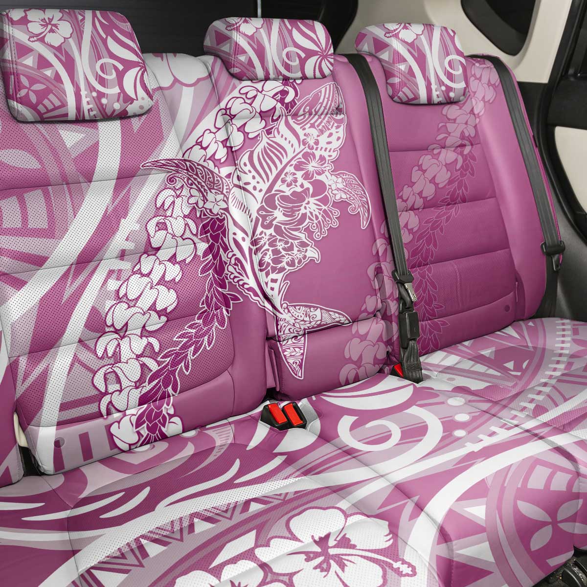 Hawaii Puakenikeni And Maile Lei Back Car Seat Cover Pink Polynesian Shark Tattoo DT05