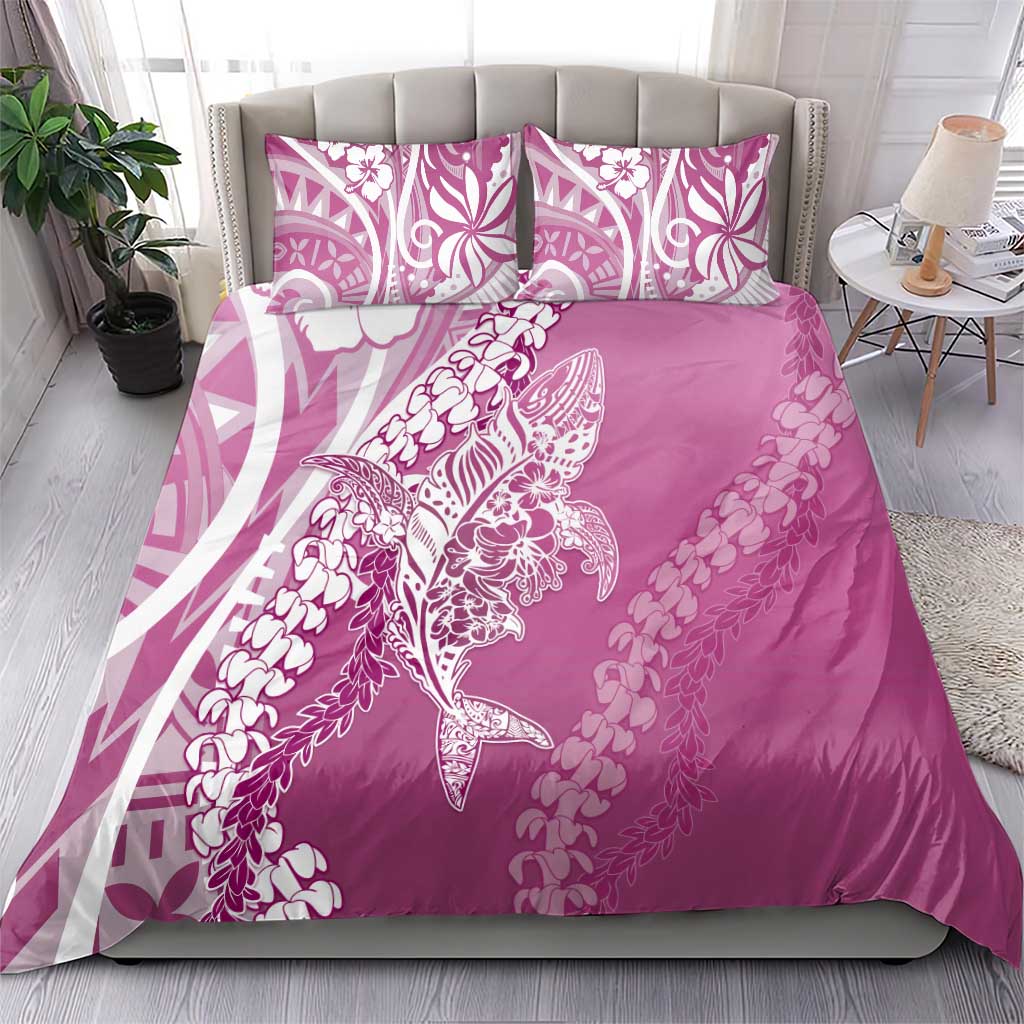 Hawaii Puakenikeni And Maile Lei Bedding Set Pink Polynesian Shark Tattoo DT05