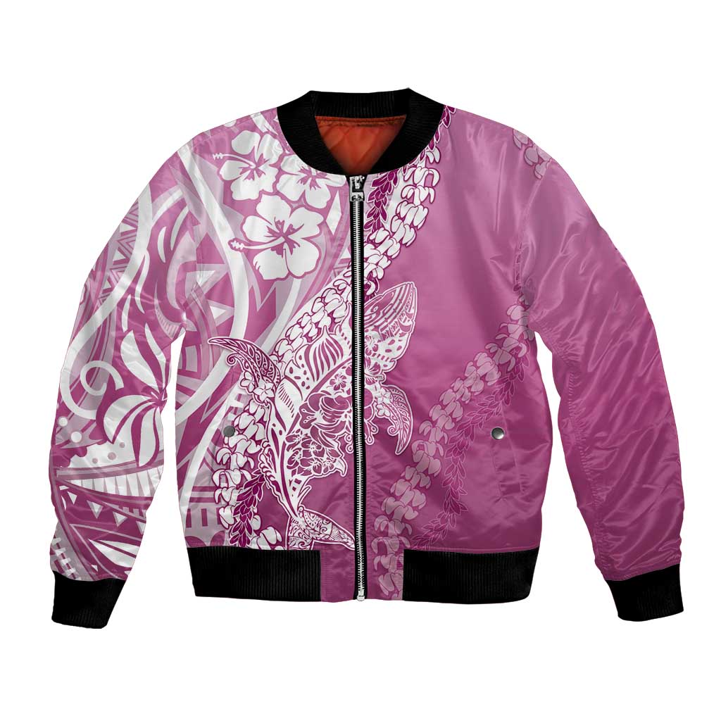 Hawaii Puakenikeni And Maile Lei Bomber Jacket Pink Polynesian Shark Tattoo DT05 Unisex Pink - Polynesian Pride