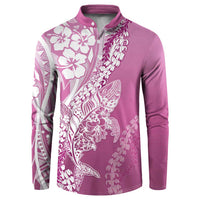 Hawaii Puakenikeni And Maile Lei Button Sweatshirt Pink Polynesian Shark Tattoo DT05