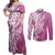 Hawaii Puakenikeni And Maile Lei Couples Matching Off Shoulder Maxi Dress and Long Sleeve Button Shirt Pink Polynesian Shark Tattoo DT05