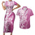 Hawaii Puakenikeni And Maile Lei Couples Matching Short Sleeve Bodycon Dress and Hawaiian Shirt Pink Polynesian Shark Tattoo DT05