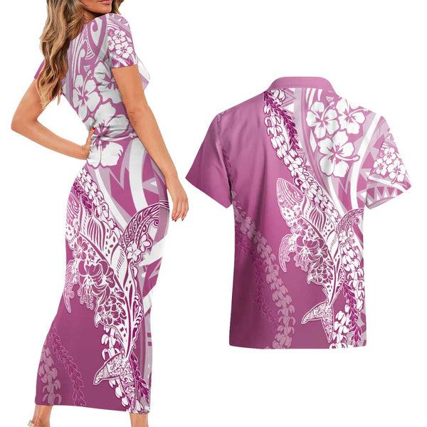 Hawaii Couples Matching Short Sleeve Bodycon Dress and Hawaiian Shirt Pray For Maui Hawaiian Plumeria Be Strong Gold Verison LT14