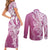 Hawaii Puakenikeni And Maile Lei Couples Matching Short Sleeve Bodycon Dress and Long Sleeve Button Shirt Pink Polynesian Shark Tattoo DT05